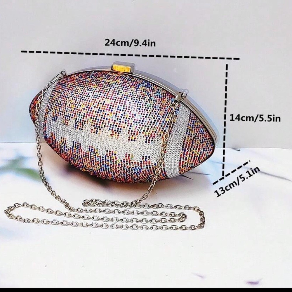 New multicolor football purse silver tone hardware with long chain very cute!!!?